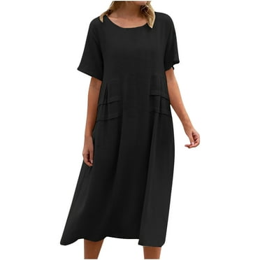Deago Women's Sundress Short Sleeve Casual T-shirt Dress Plain A Line ...