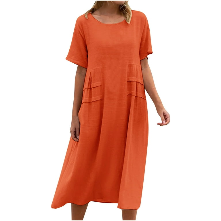 Casual Short sleeve Solid Color Round neck Plus size maxi Dresses