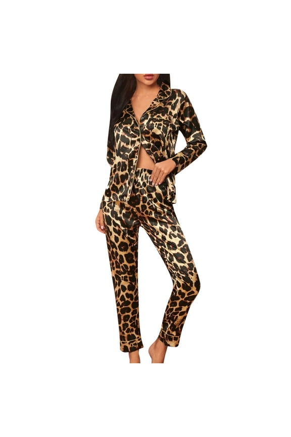 Mchoice Silk Pajamas for Women Set Fashion Printed Smooth Long Sleeve Tops and Long Pants Two Piece Pajama Set Sleepwear
