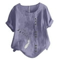 thumbnail image 1 of Mchoice Summer Tops for Women 2025 Trendy Short Sleeved Casual Plus Size Shirts Round Neck Printed Loose Button Cotton Linen Blouse, 1 of 5