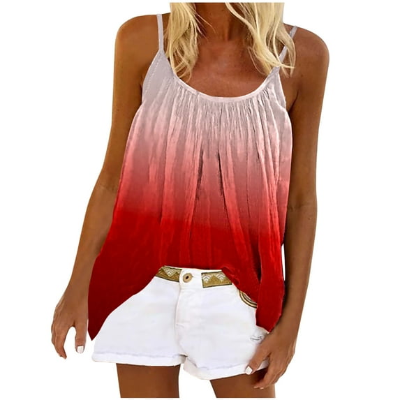 Mchoice Summer Tops for Women Sleeveless Halter Gradient Color Tank Tops Flowy Pleated V-Neck Casual Loose Vest