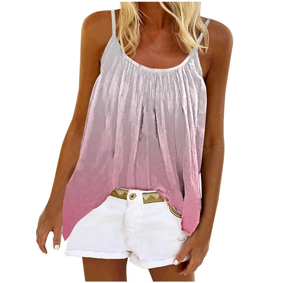 Mchoice Summer Tops for Women Sleeveless Halter Gradient Color Tank Tops Flowy Pleated V-Neck Casual Loose Vest