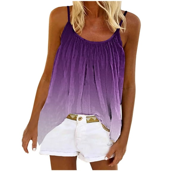 Mchoice Summer Tops for Women Sleeveless Halter Gradient Color Tank Tops Flowy Pleated V-Neck Casual Loose Vest