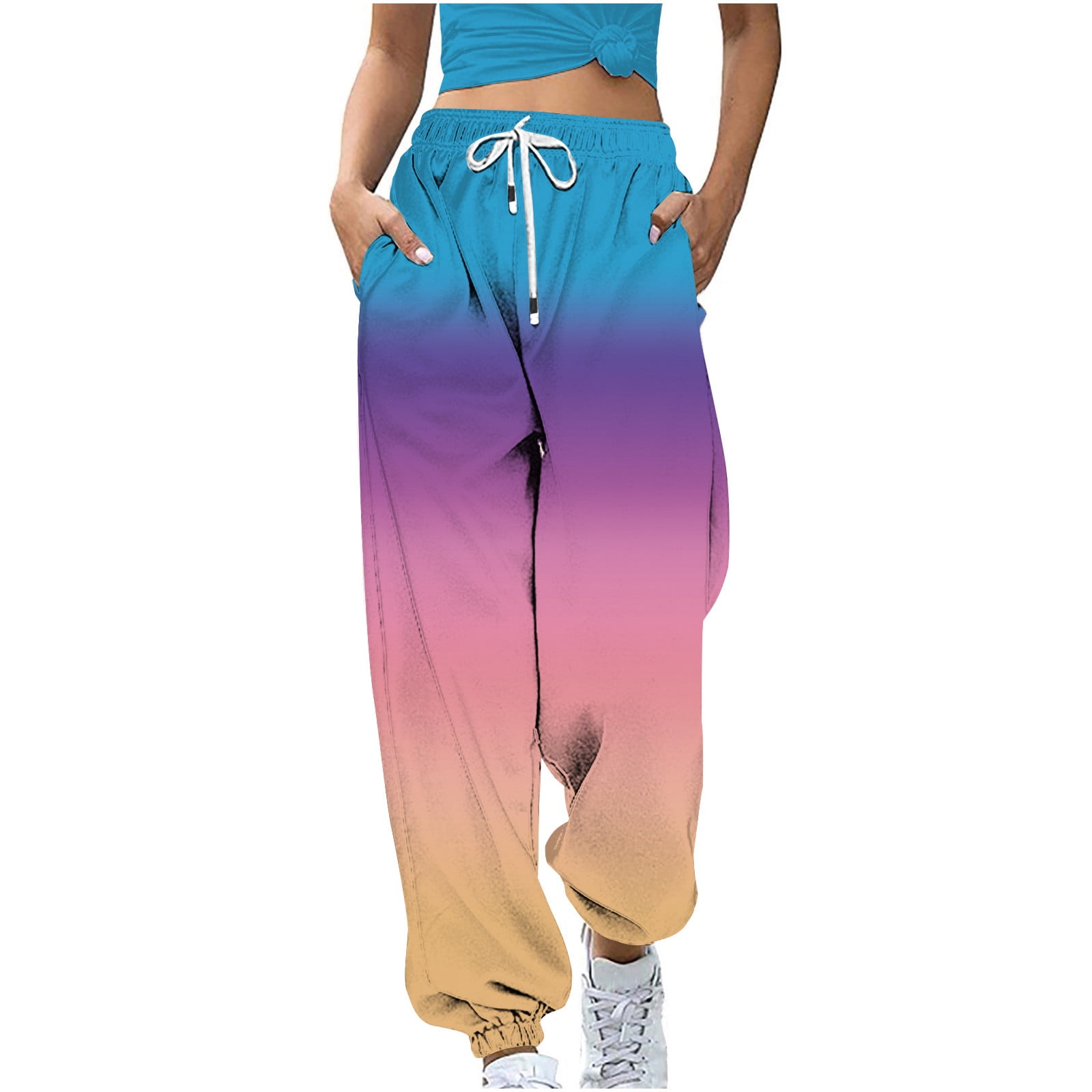 Womens Gradient Sweatpants Cinch Bottom High Elastic Waist Lounge Athletic  Joggers Drawstring Running Pants Pocket