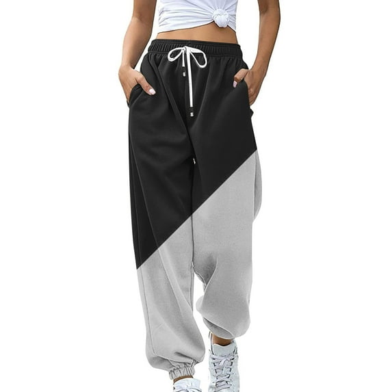Mchoice Sweatpants Women Patchwork Color Loose Sweatpants Fall Fashion Lounge Trousers with Pockets Plus Size High Waist Pants