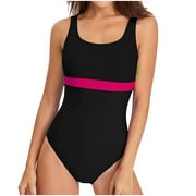 Mchoice Trends Womens One Piece Bathing Suits Color Block Print Criss Cross Back Swimsuits Athletic Modest Swimwear