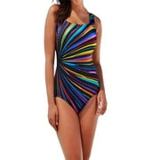 Mchoice Women Tummy Control High Neck Halter One Piece Swimsuit Floral Mesh Bathing Suit