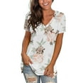 thumbnail image 1 of Mchoice Women's Basic V Neck Short Sleeve Floral T Shirts Summer Casual Tops on Clearance, 1 of 7