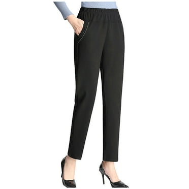 Mchoice Women's Casual Linen Pants Elastic Waist Tapered Pants Trousers with Pockets on Clearance