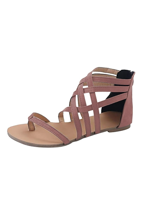 Mchoice Women's Flat Shoes Gladiator Open Toe Lace up Strappy Back Zipper Flat Sandals Casual Outdoor Dress Shoes