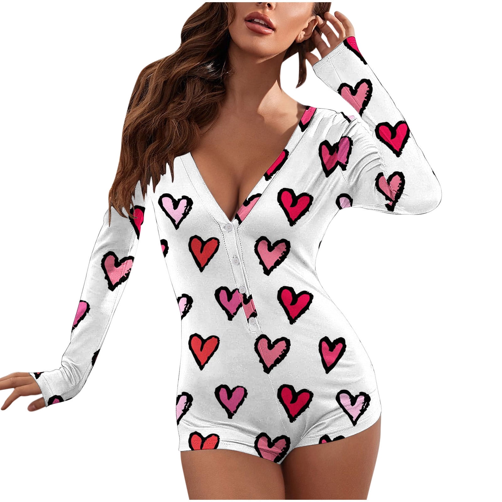 【MOODMOON】Balloon Flower Long Sleeve Pajama One Piece Mchoice Women's Onesie Pajamas One Piece Long Sleeve Sleep