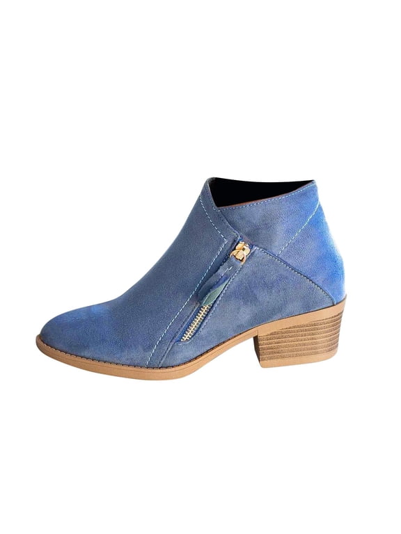 Mchoice Women's Round Toe Chunky Heel Ankle Boots Fashion Short Gogo Heeled Sandal Vintage Low Mid Block Heel Boots Side Zipper Booties Shoes
