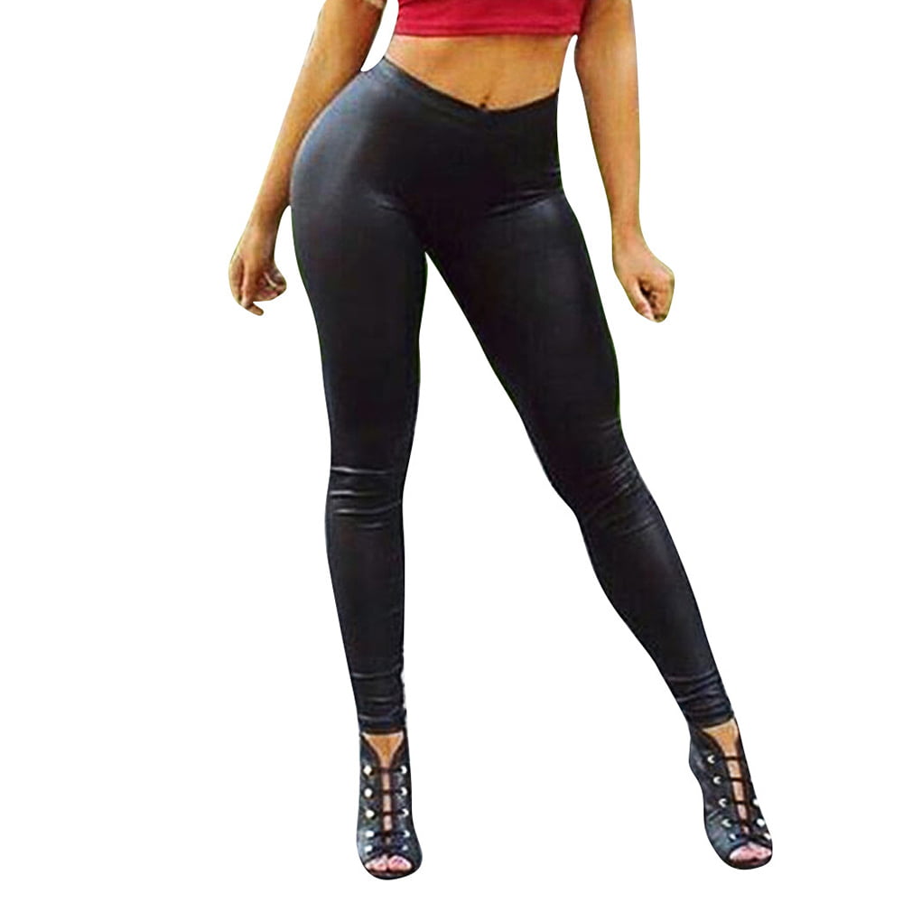 VOGUEMAX Women's Faux Leather Leggings with Pockets Black High Waisted  Pleather Sexy Pants Stretchy Tights at  Women's Clothing store