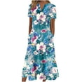 thumbnail image 1 of Mchoice Women's Summer Dresses 2025 Casual V-Neck Buttons Short Sleeve Long Skirts Floral Printed Swing Maxi Dresses with Pockets, 1 of 4