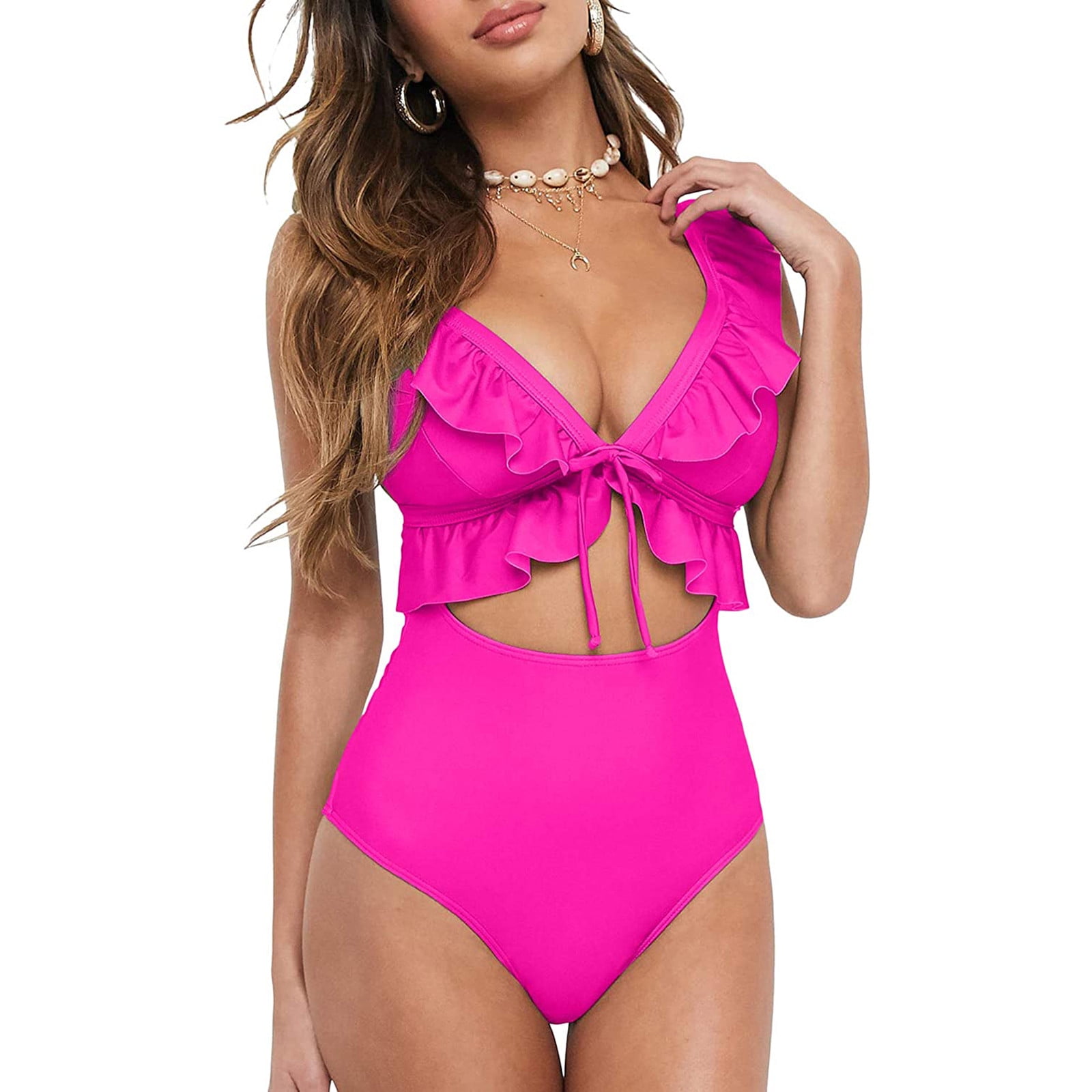 Mchoice Women's Two-Piece High Waisted Swimsuits Hot Pink Bikini Swimsuits  Sexy Filled Bra Bathing Suits Beachwear on Clearance