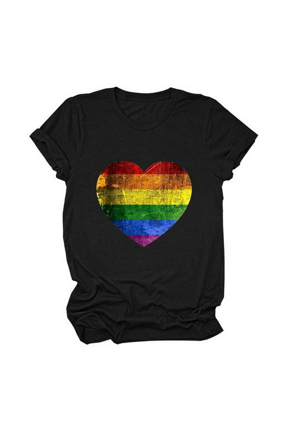 Mchoice Womens Pride Shirt Positivity Rainbow T-Shirt Print Graphic Tee Love to Love Summer Short Sleeve Lgbtq Shirts Tops