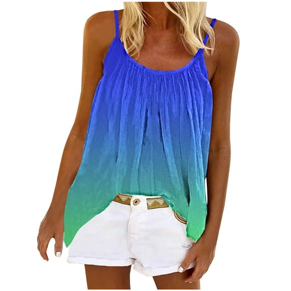 Mchoice Womens Summer Tops 2025 Summer Sleeveless Halter Gradient Color Tank Tops Flowy Pleated V-Neck Casual Loose Tee