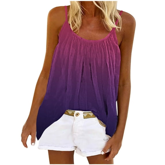 Mchoice Womens Summer Tops 2025 Summer Sleeveless Halter Gradient Color Tank Tops Flowy Pleated V-Neck Casual Loose Tee