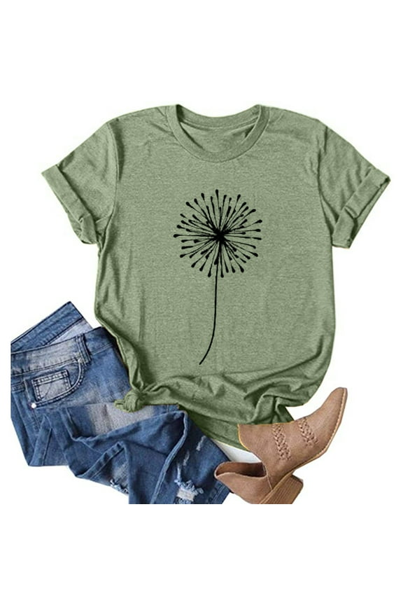 Mchoice Womens Tops Casual Printed Short Sleeve O-Neck Loose Summer Graphic Tees For Women