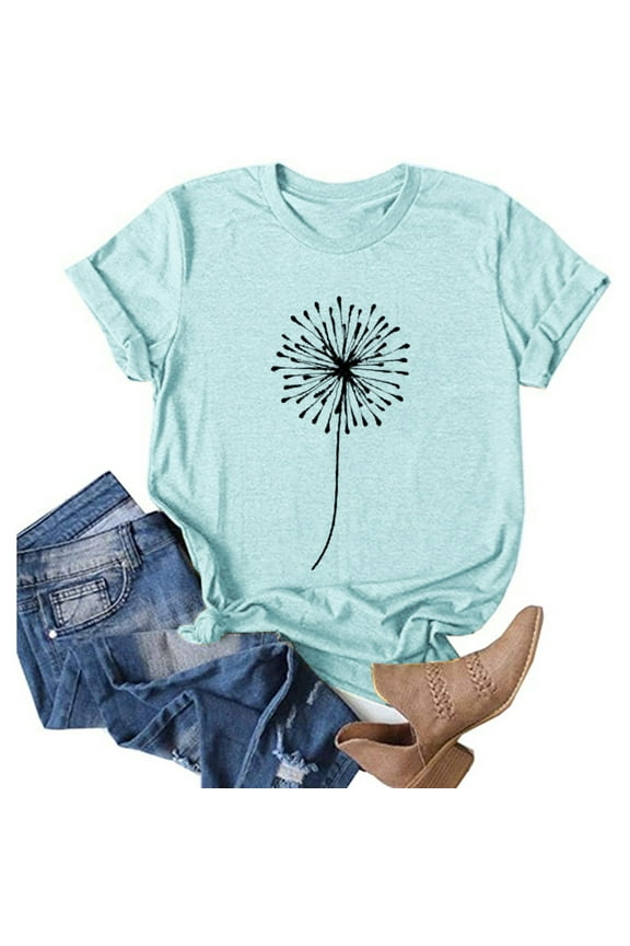 Mchoice Womens Tops Casual Printed Short Sleeve O-Neck Loose Summer Graphic Tees For Women