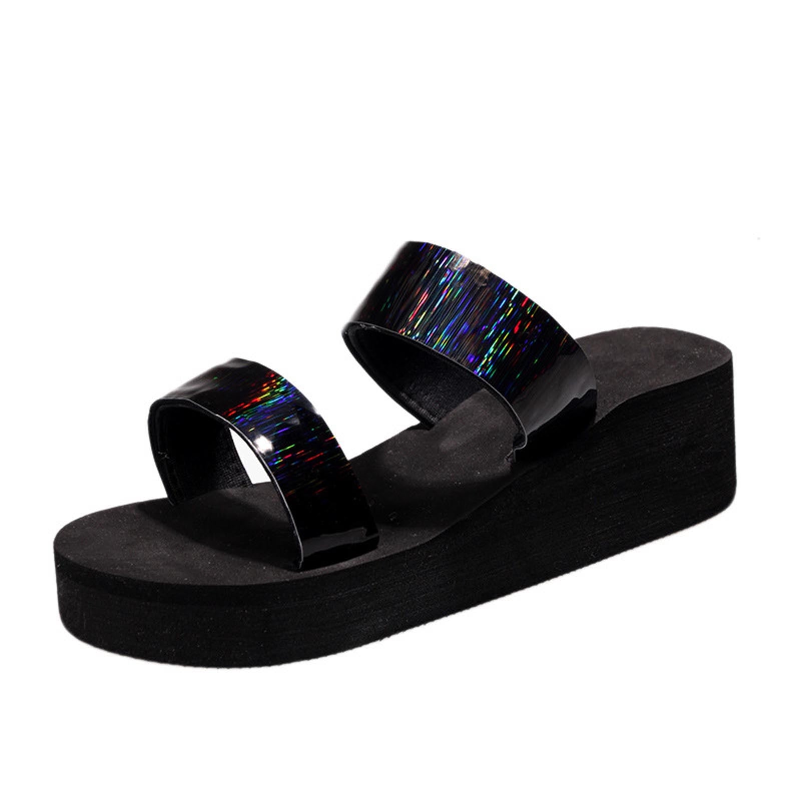 Mchoice Womens Wedge Slide Sandal with 2 Straps, Arch Support Slippers