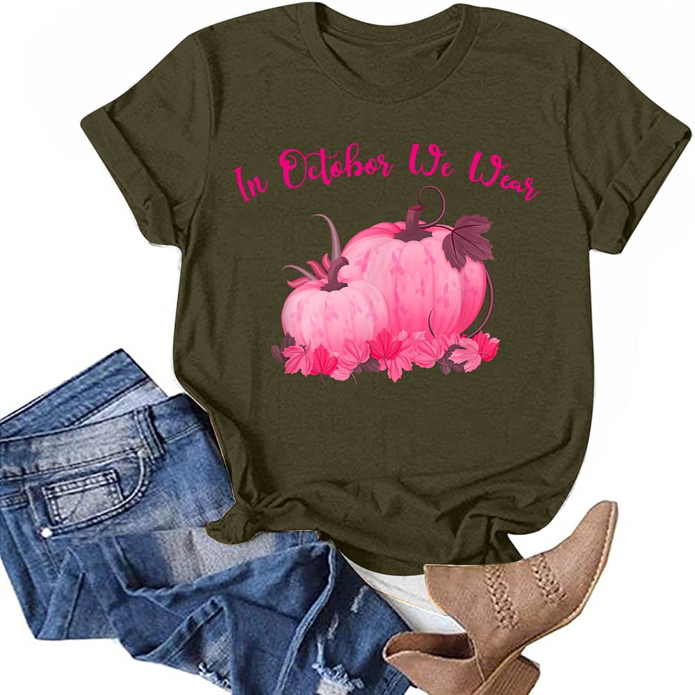 In October We Wear Pink Pumpkin Breast Cancer Halloween T-Shirt Unisex T- shirt