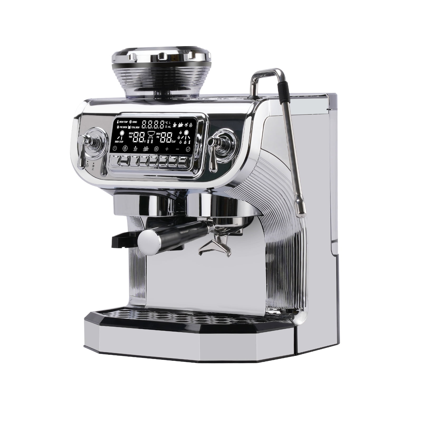 Mcilpoog ES317 Fully Automatic Espresso Machine，Milk Frother,Built-in  Grinder，Intuitive Touch Display ，7 Coffee Varieties for Home, Office,and  more
