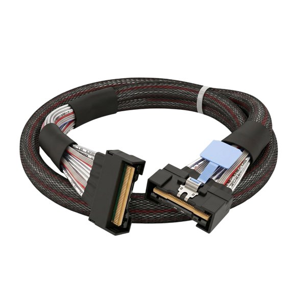 Mcio to Mcio SFF-8654 8I Data Cable 50Cm with Black Protective Sleeve for Internal Storage Hardware Routing and Data Center Equipment Service Use