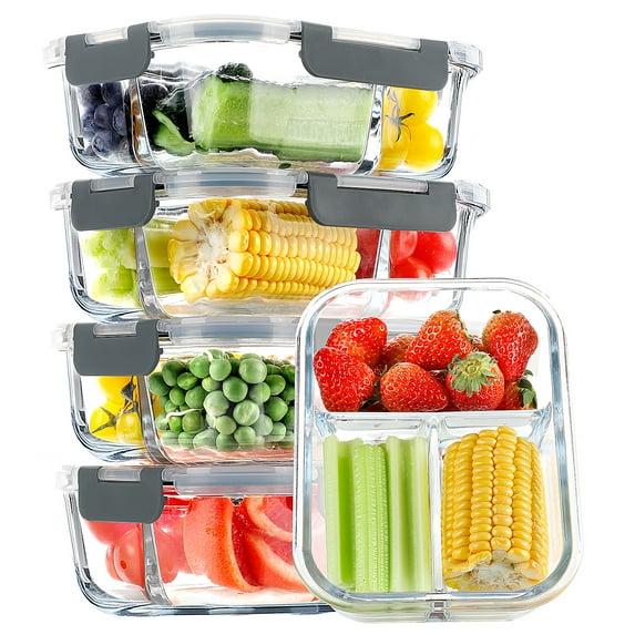 Mcirco Glass Leakproof 3-Compartment Meal Prep Containers