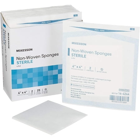Mckesson 16-4244 Nonwoven Sponges 4-Ply 4 in. x 4 in. Sterile 2 Per Pack (Box of 25)