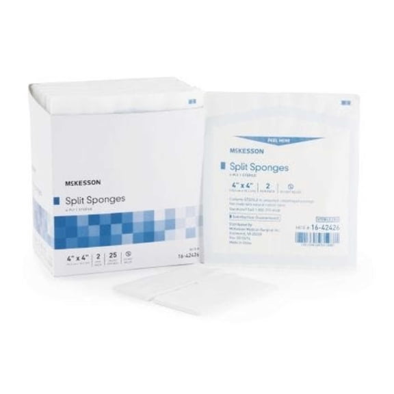 Mckesson I.V./Drain Split Dressing: 600 Count, White, Square Shape, 4" x 4", 6-Ply