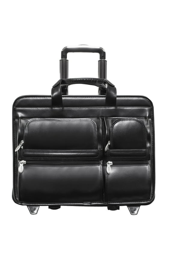 Mcklein 17" Clinton Leather 2-in-1 Removable-Wheeled Laptop Case 88445 - Black