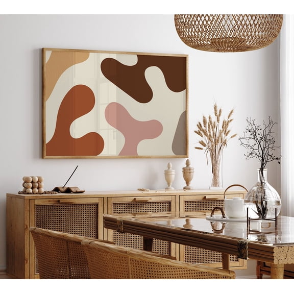Mcm Wall Art, Mid Century Modern Art Poster, Neutral Earth Tones Minimalist Wall Art, Abstract Mid Century Wall Art, Trendy Living Room Decor447, Stretched Canvas Size 8x12