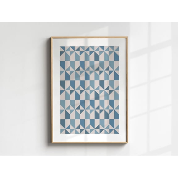 Mcm Wall Art, Mid Century Modern Wall Art Poster, Blue Geometric Wall Art, Modern Living Room Decor, Abstract Retro Poster, 416, Unframed Poster Size 8x12