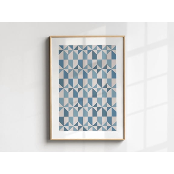 Mcm Wall Art, Mid Century Modern Wall Art Poster, Blue Geometric Wall Art, Modern Living Room Decor, Abstract Retro Poster,, Unframed Poster Size 8x12