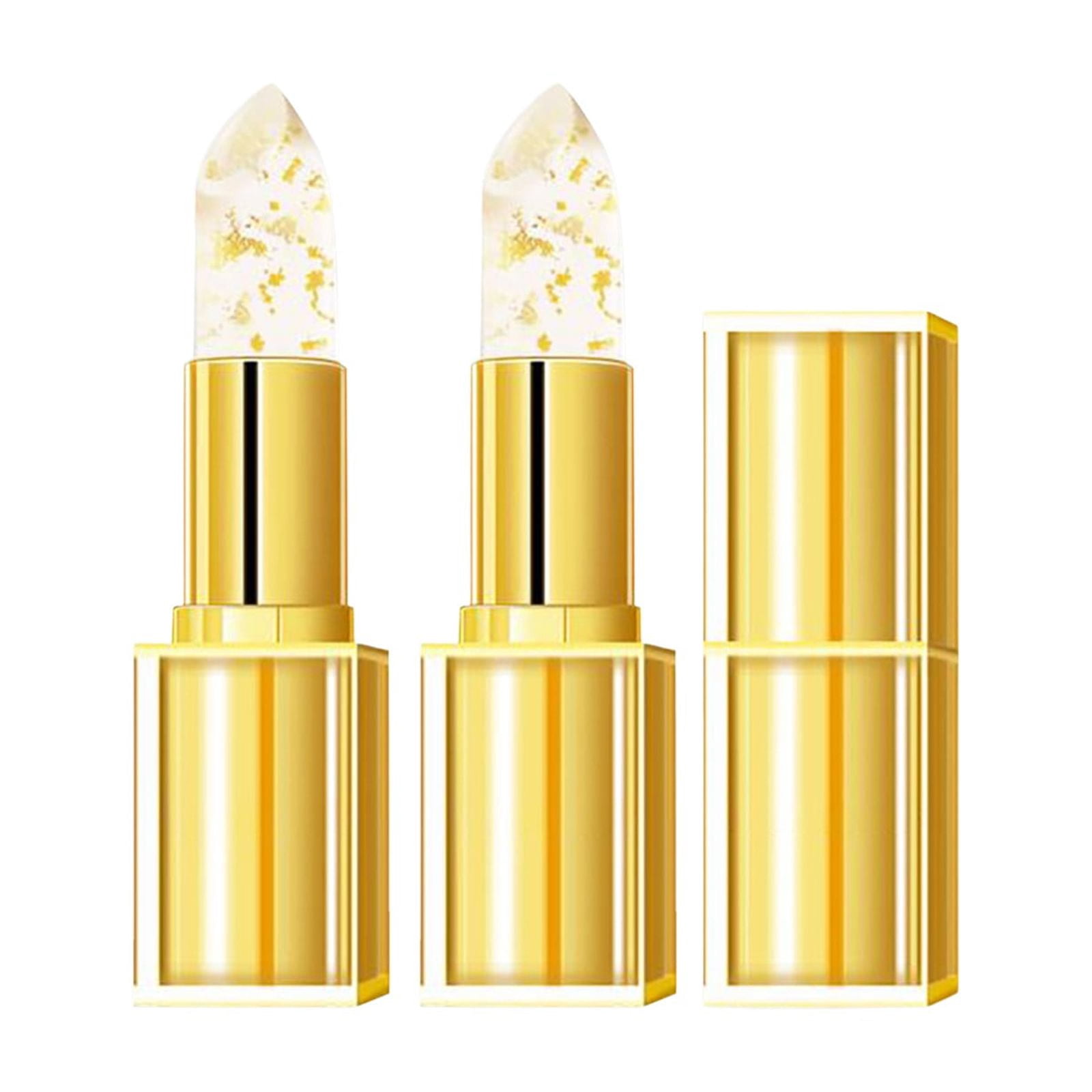 Mcolor 2 Pcs Transferproof Color Changing Lipstick, Imaginary Lip Gloss for Women, Gold Foil Crystal Ph Lipstick Color Changing Moisturizing Glossy Shine Lip Gloss