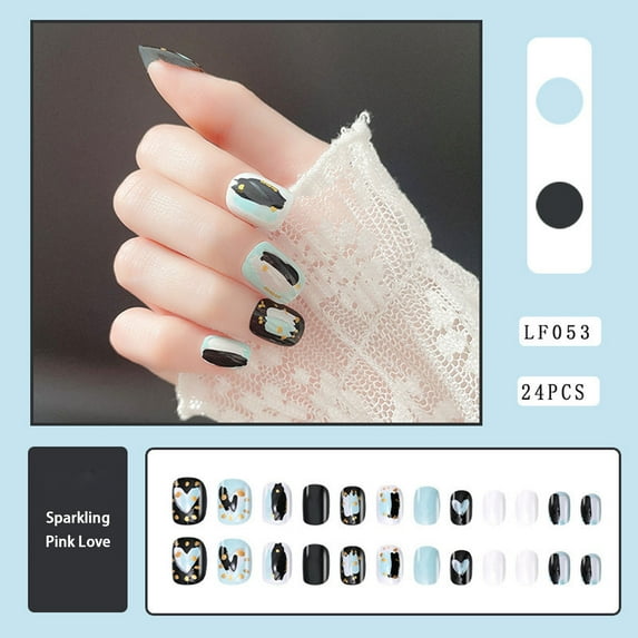 Mcolor 24Pcs Press on Nails for Kids Children Acrylic Fake Nails Pre-glue Full Cover Cute Cartoon Short False Nail Art Kits Sets Gifts for Kids Girls