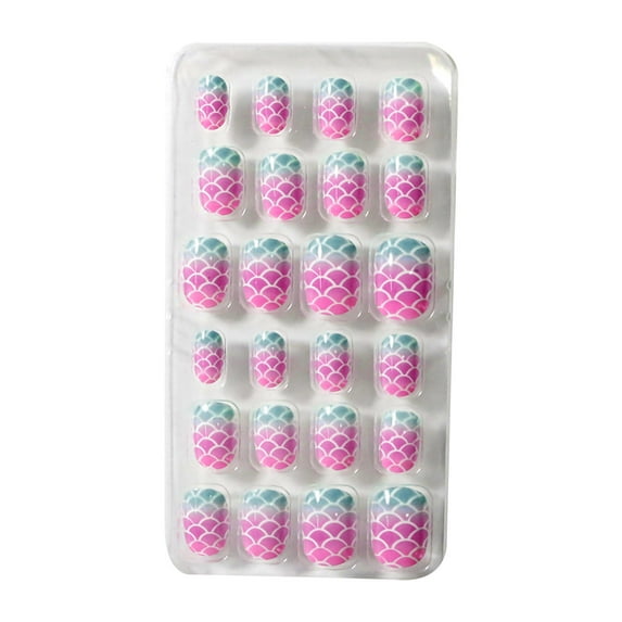 Mcolor Girls Press on Nails, 24 Pieces Press on Nails Kids Square Short Full Cover Fake Nails Kids Cartoon Cute Pattern Kid Press on Nails for Girls