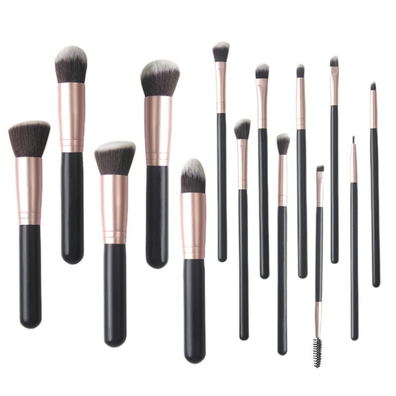 Mcolor Makeup Brushes Premium Synthetic Foundation Powder Concealers Eye Shadows Makeup 14 Pcs Brush Set, Black, with Case