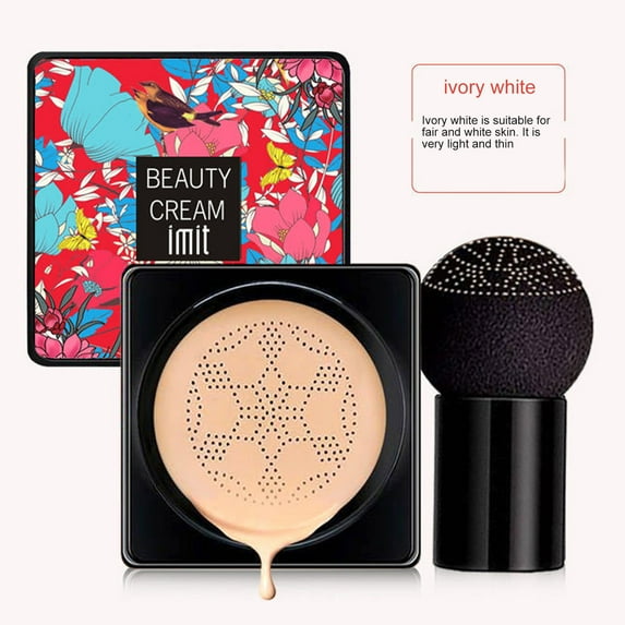 Mcolor Mushroom Head Air Cushion CC Cream Foundation, Beauty Cream Exo Too BB Cream,Moisturizing Matte Oil Control Concealer, Long Lasting with Mushroom Makeup Sponge Liquid Foundation, Ivory