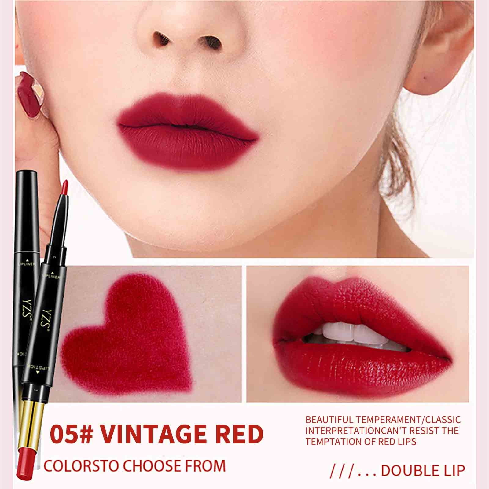 Mcolor Red Lip Liner and Lipstick Lip Stain, Double Head Lipstick Lipliner 2 In 1 Matte Matte