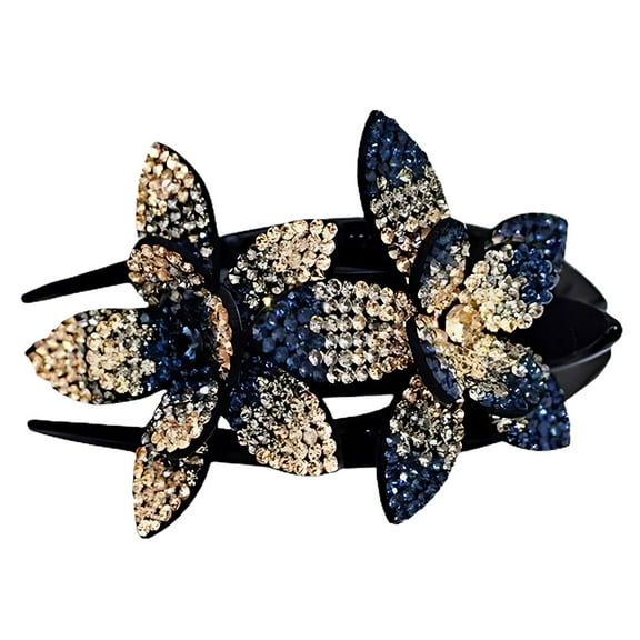 Mcolor Rhinestone Double Flower Hair Clip for Women Girls, Crystal Duckbill Clip Hairpin with Teeth Non-Slip Women Elegant Hair Dovetail Clips for Thick Long Hair Accessories
