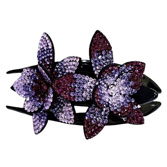 Mcolor Rhinestone Double Flower Hair Clip for Women Girls, Crystal Duckbill Clip Hairpin with Teeth Non-Slip Women Elegant Hair Dovetail Clips for Thick Long Hair Accessories