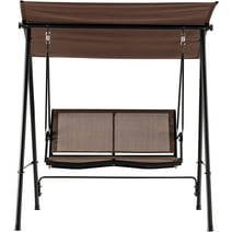 Mcombo 2-Person Patio Swing Chair with Adjustable Canopy Outdoor , Steel Frame Breathable Seats Hanging Porch Swing, 4001(Brown)