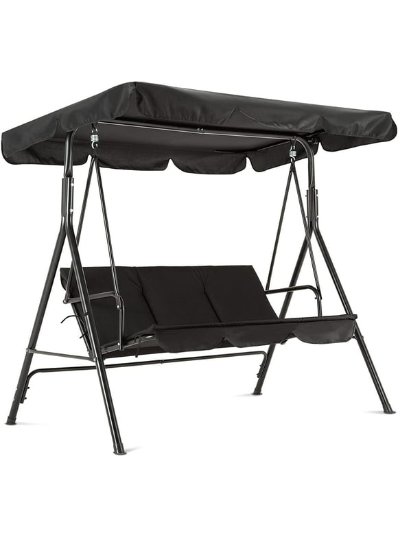 Mcombo 3-Person Outdoor Swing with Convertible Canopy 4003 (Black)