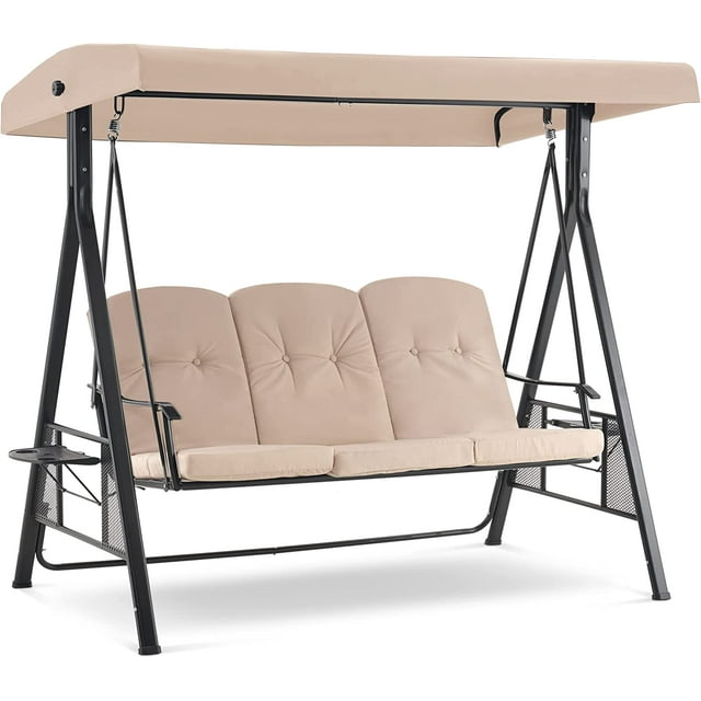 3Seat Outdoor Patio Swing with Canopy, Stand, AntiSlip Foot