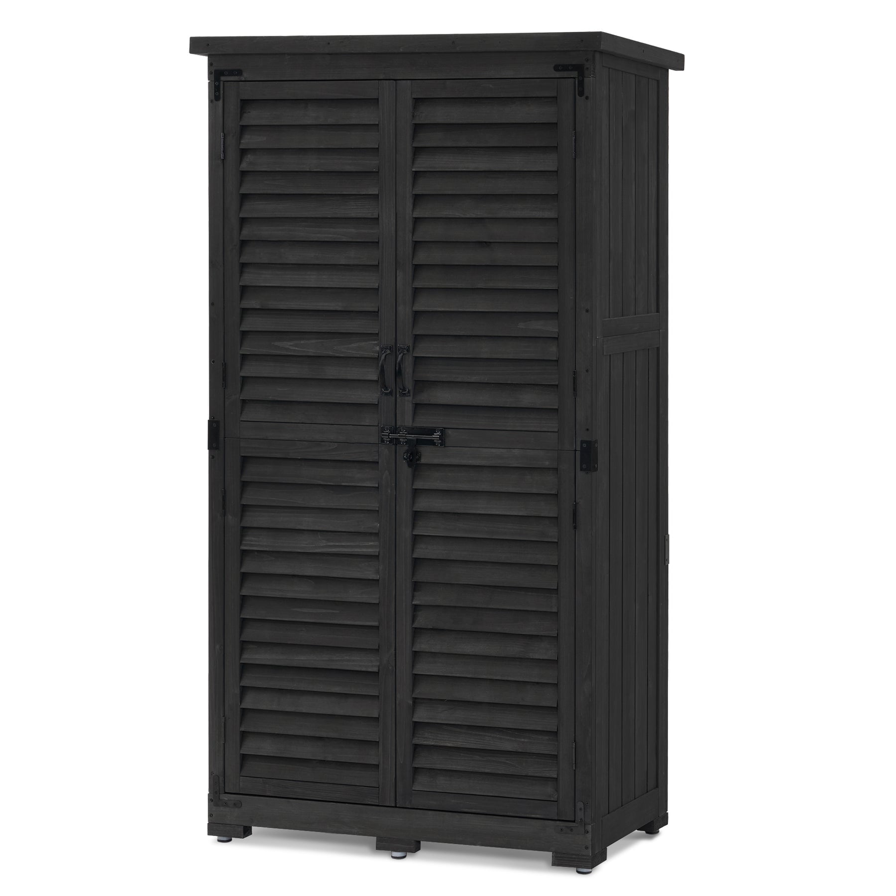 Black Fir Wood Outdoor Storage Cabinet with Shelving