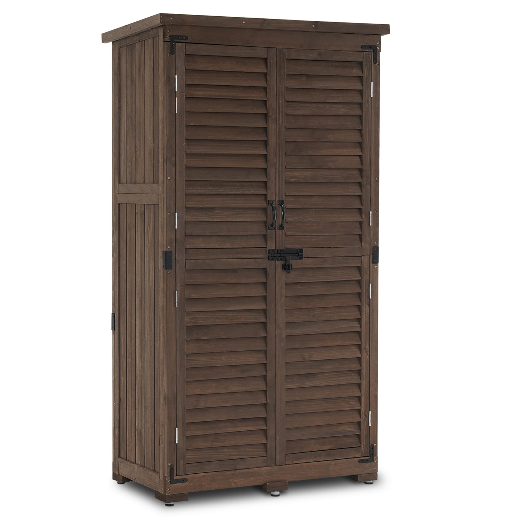Brown Fir Wood Outdoor Storage Cabinet with Shelving