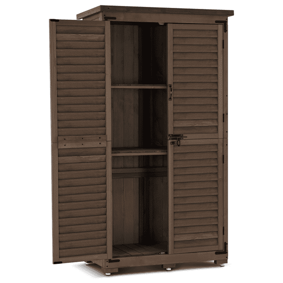 Mcombo 63" Wood Outdoor Storage Cabinet, Garden Storage Shed with Lockers 0870