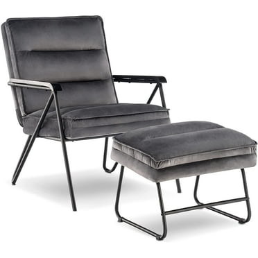 Mcombo Accent Arm Chair with Ottoman, Modern Velvet Club Chair, with Metal Legs 4750 (Grey)